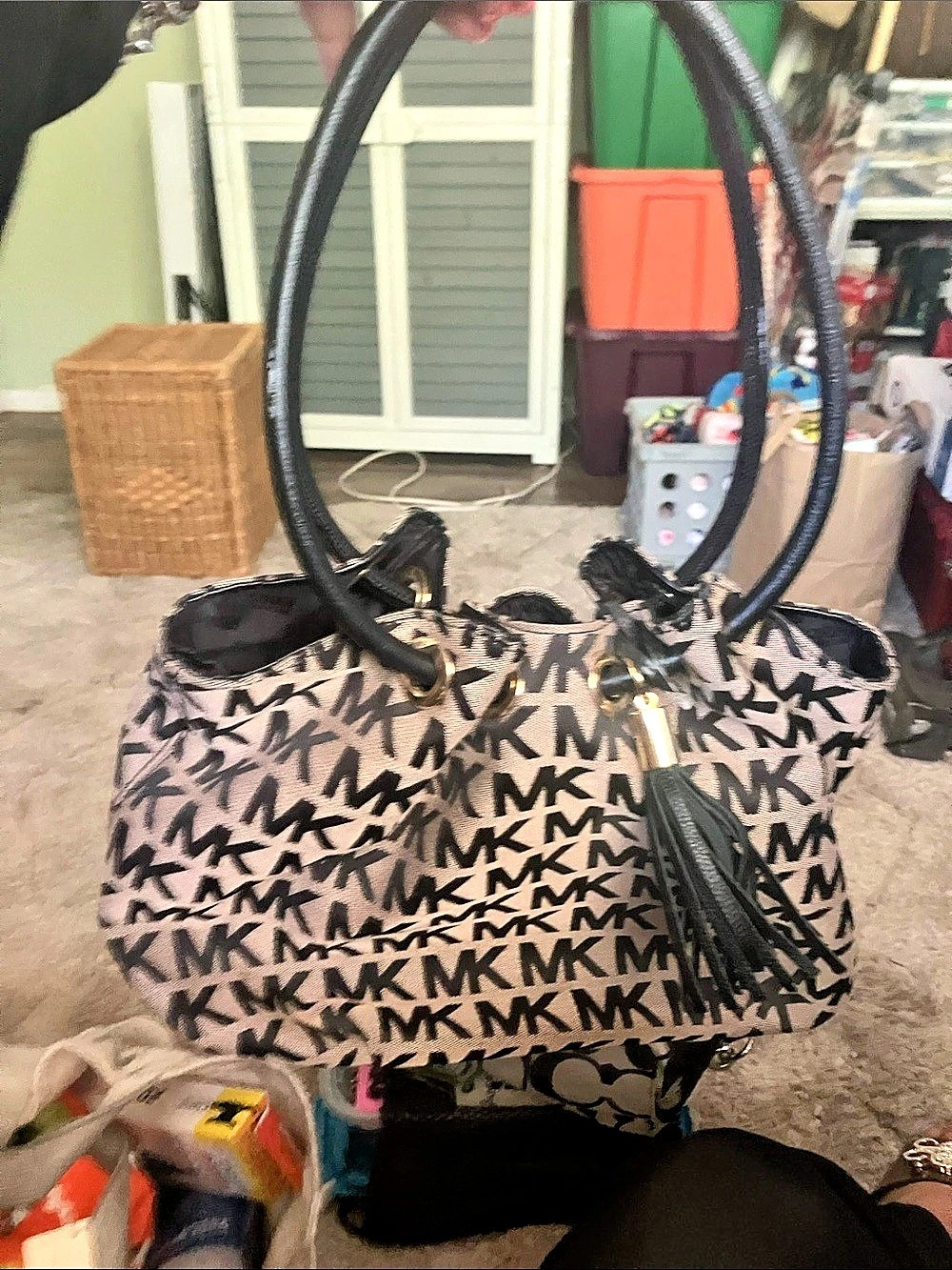 Michael Kors Monogram Shoulder Bag in Black & Pink